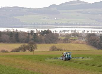 Crop spraying at Balruddery farm near Dundee